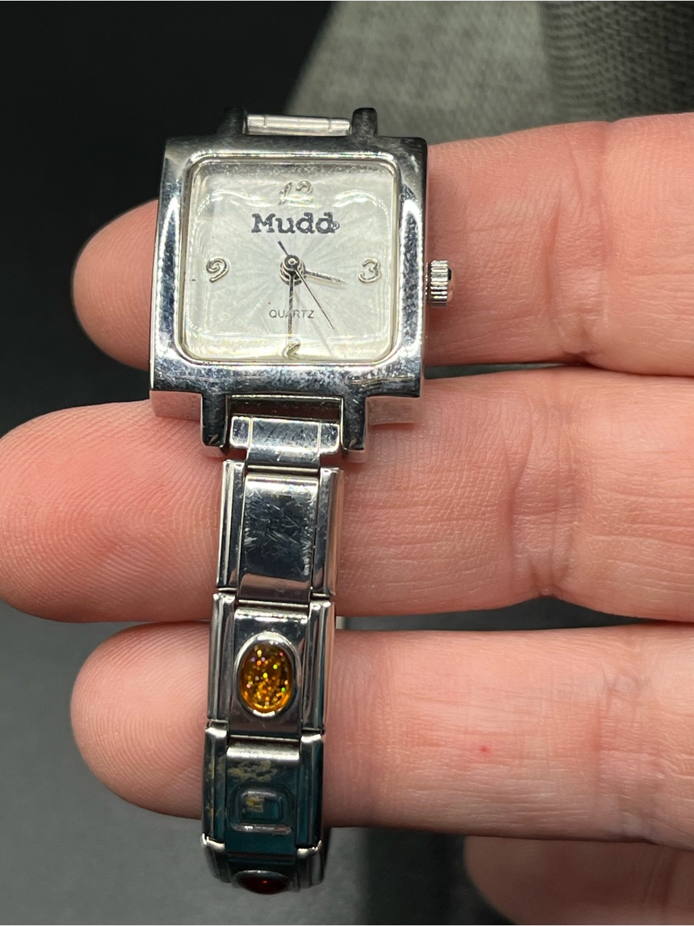 Mudd Silver Bracelet Watch with Amber Accent